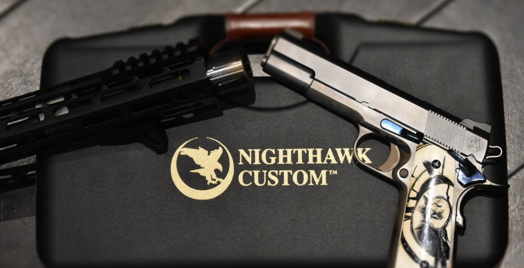 Nighthawk Custom handgun on case at Jensen Beach armory